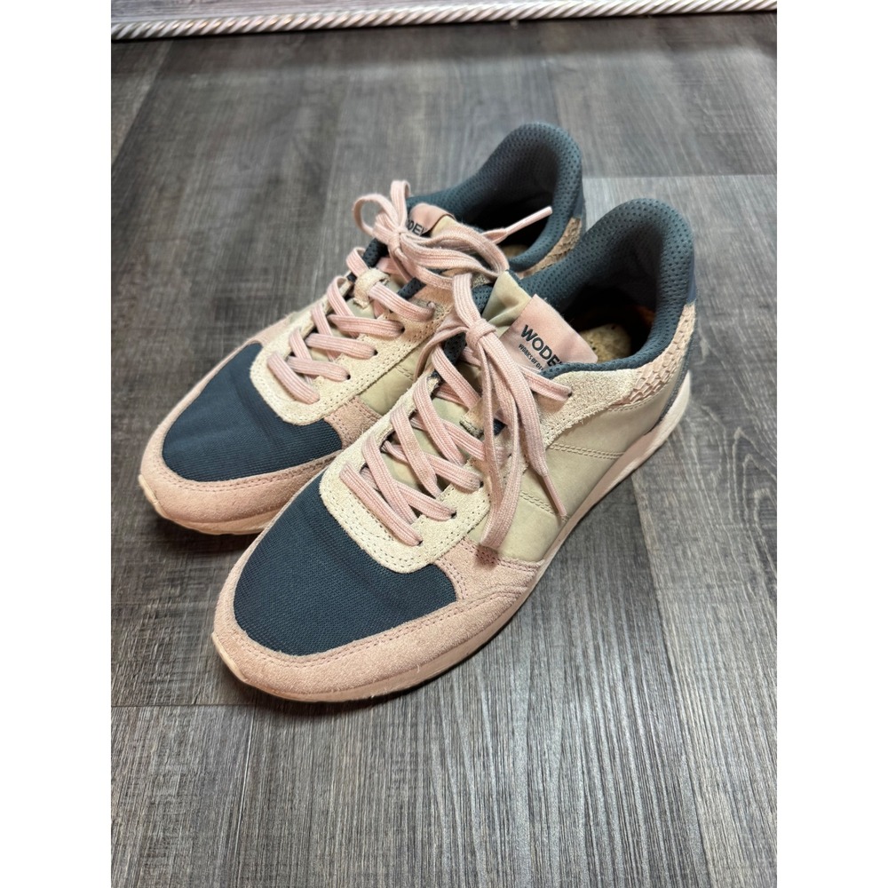 Woden Ydun Women Pink Tan Blue Suede Sneakers Size 39 US 7.5 PW01435
